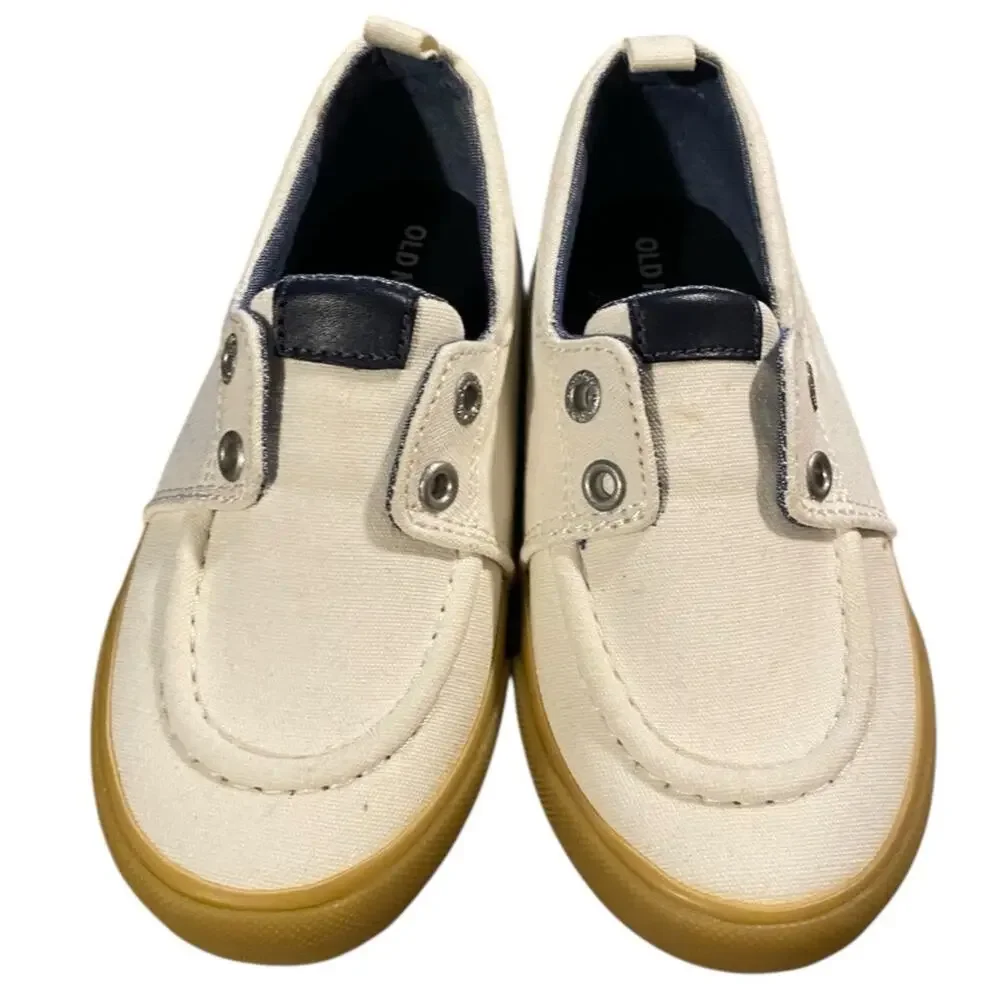 Old Navy Kids Boat Shoes Boys Toddler 10 White Leather Laceless Oxfords NEW